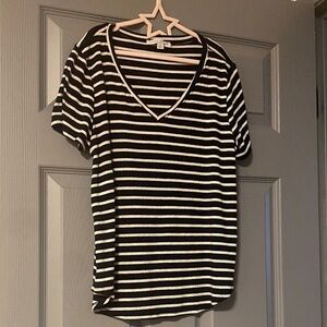 Green Envelope Los Angeles Black and White Striped V-Neck Tee